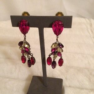 Vintage multi colored crystal clip on earrings